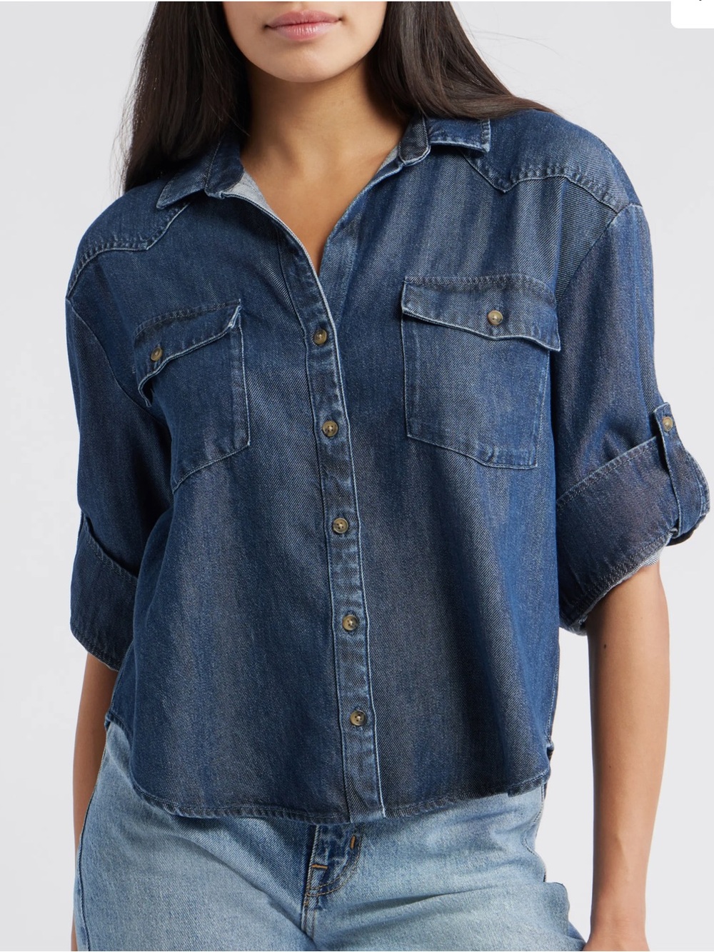 cloth & stone NWOT Roll Tab Denim Shirt Chambray Blue Medium